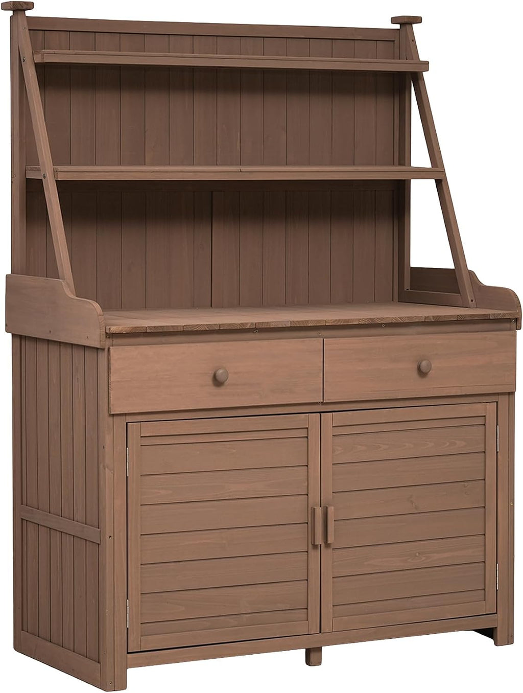 65inch Outdoor Potting Bench Table, Fir Wood Large Gardening Workstation with Storage Shelf, Drawer and Cabinet for Storage for Backyard, Mudroom (Brown/Fir Wood2)