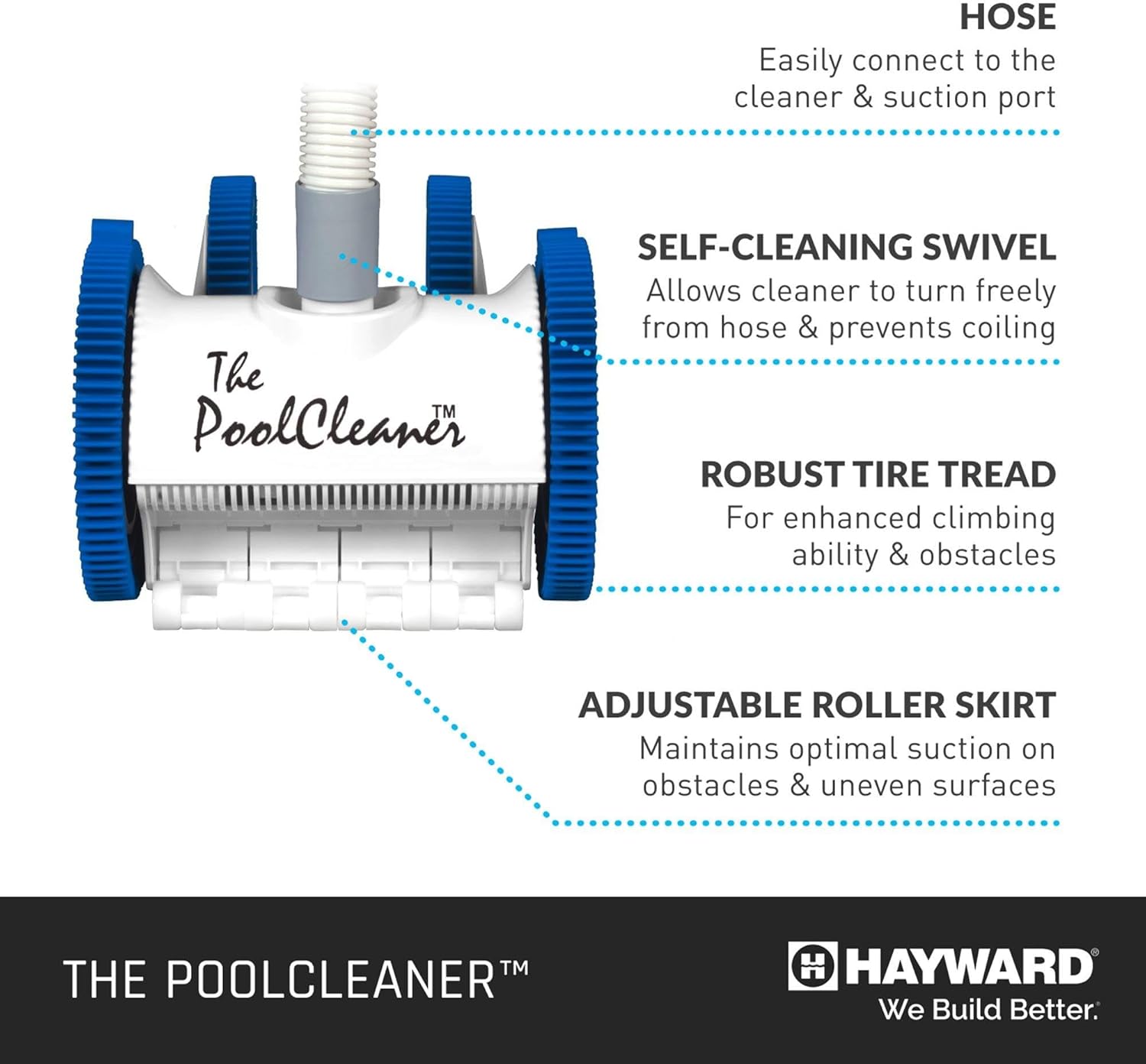 Hayward Pool Vacuum for Inground Pools Poolvergnuegen Suction Pool Cleaner (4 Wheel) Automatic Vacuum for In-Ground Pools up to 20 x 40 ft