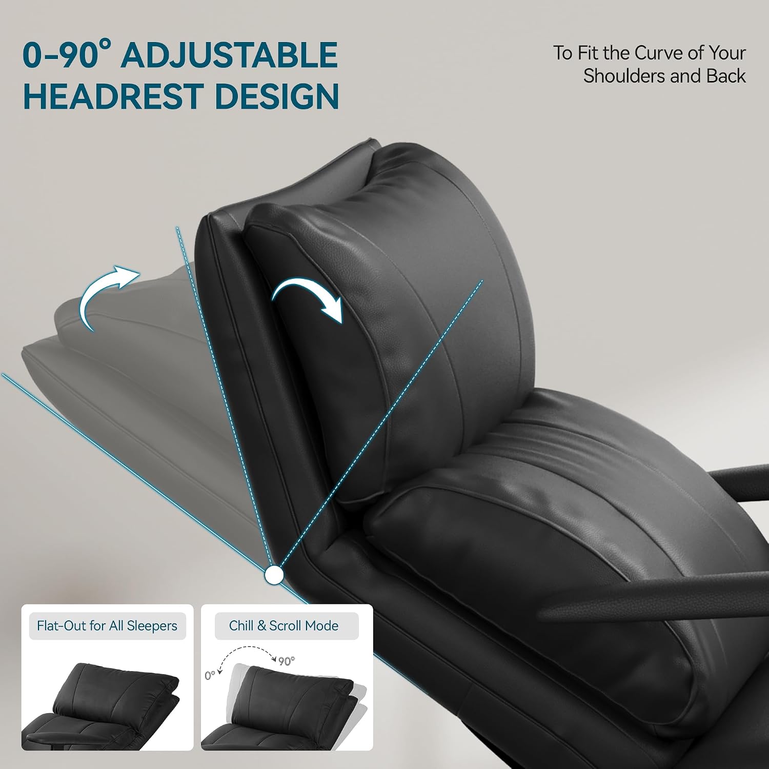 OKUP Reclining Office Chair with Adjustable Headrest and Footrest, 170° Comfortable Leather Zero Gravity Office Chair, Ergonomic Executive Home Office Desk Chair (Black)