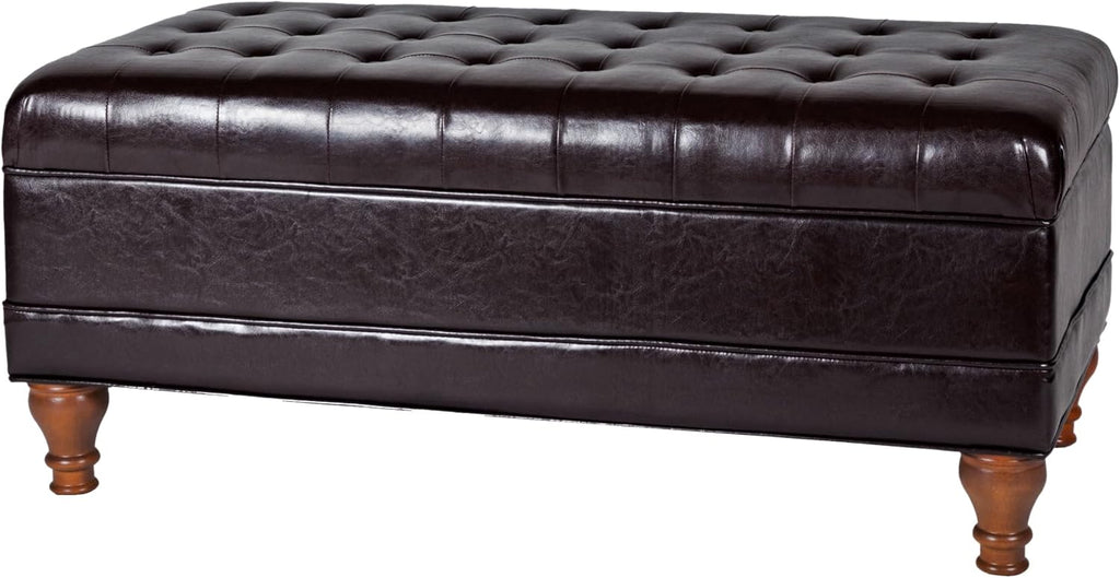HomePop Deluxe Tufted Storage Bench with Hinged Lid, Espresso