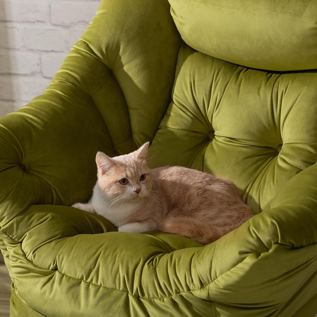 HollyHOME Lazy Chair with Armrest and Side Pocket, Comfy Accent Lounge Chair,Leisure Sofa Armchair for Living Room, Bedroom, Dorm, or Small Spaces, Oversized Reading Sofa Chair,Velvet Olive Green