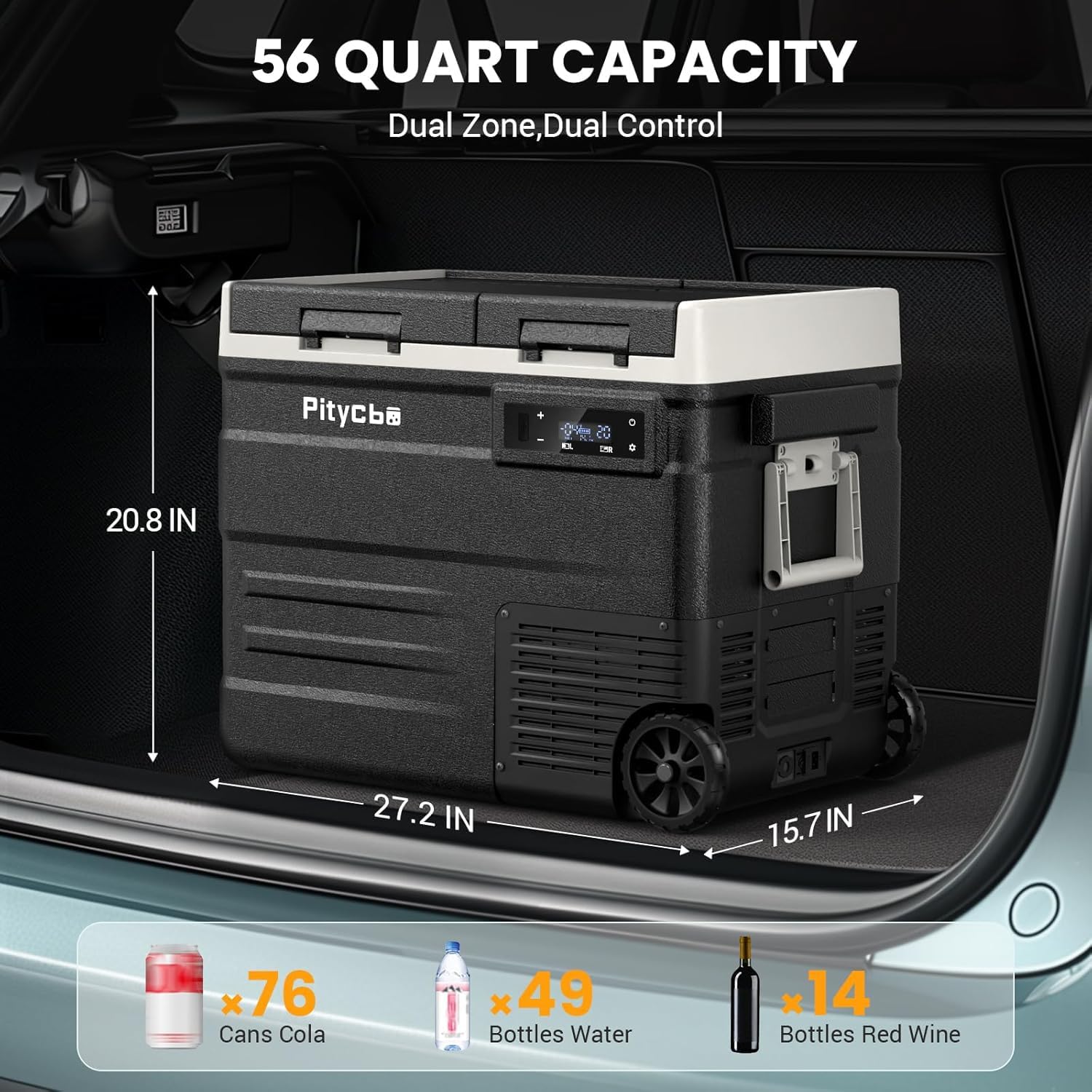 Car Refrigerator 12v Portable Fridge for Car, Auto 56 Quart Dual Zone Freezer Compressor Cooler, -4℉—68℉ 12/24V DC 100~240 Volt AC for Truck, Camping, Travel, Vehicles, RV