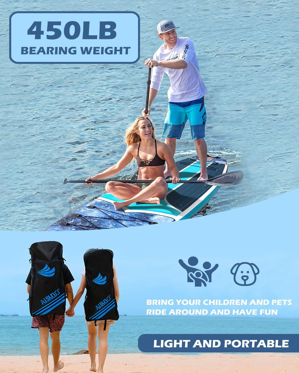 11'6''x35'' Super Wide Inflatable Paddle Board, 450lb Capacity Premium Stable SUP Board for 2+1 People/Family w/100L Backpack, Dual-Action Pump, Safety Leash