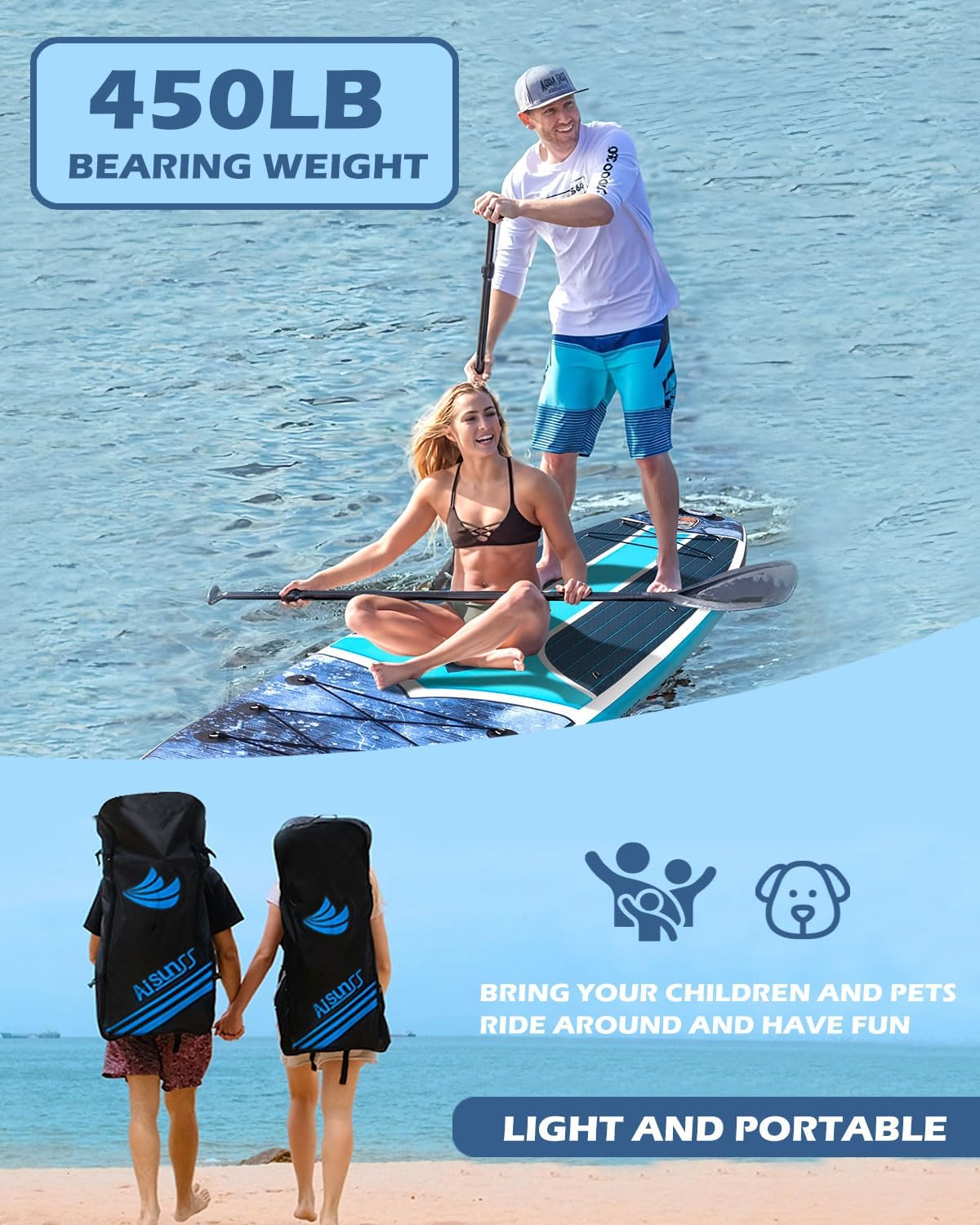 11'6''x35'' Super Wide Inflatable Paddle Board, 450lb Capacity Premium Stable SUP Board for 2+1 People/Family w/100L Backpack, Dual-Action Pump, Safety Leash