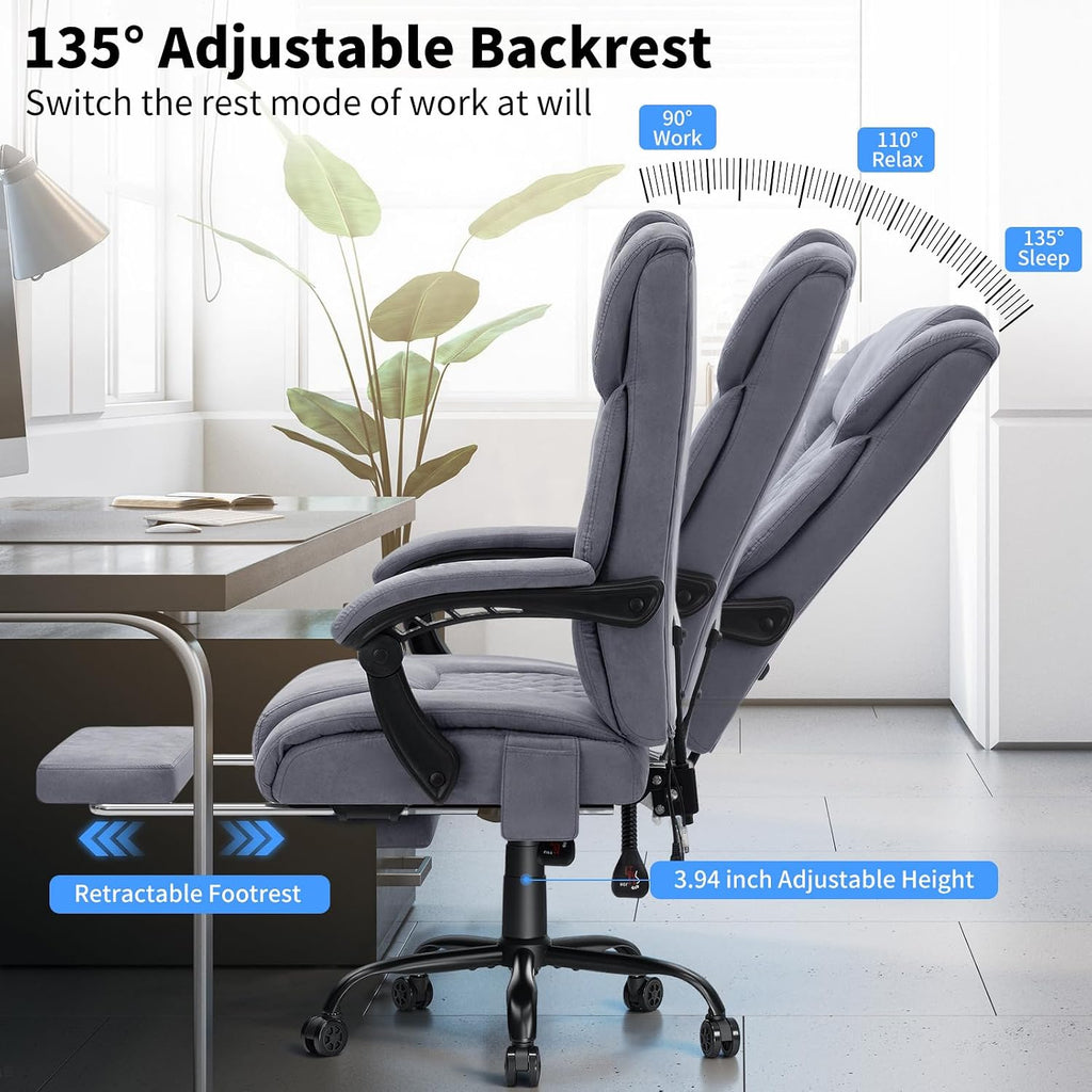 HOFFREE Heated Office Chair Massage Office Chair with Heat 400lbs Executive Reclining Home Desk Chair with Footrest,Linkage Armrests for Heavy People(Grey)