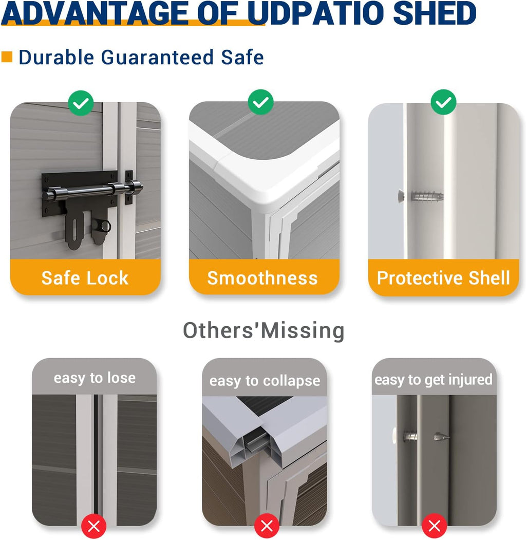 UDPATIO Outdoor Resin Storage Shed 5x3 FT, Plastic Garden Shed for Bike, Garbage Can, Tool, Outside Sheds & Outdoor Storage Storage Box with Lockable Door for Backyard, Patio, Lawn, Grey & White