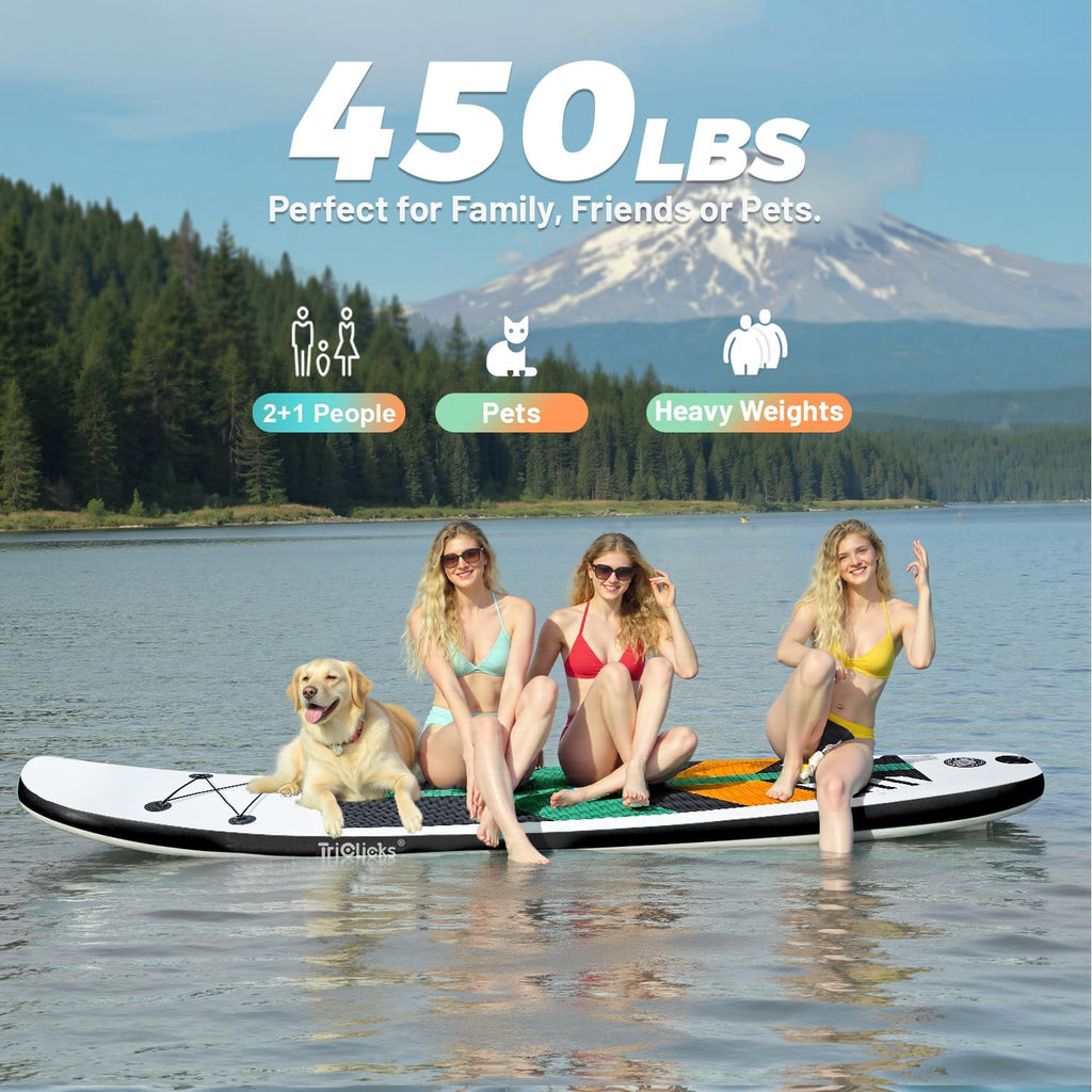 Triclicks Inflatable Stand Up Paddle Board 10ft Surfing Board Kit for Adults, Premium SUP Complete Kit with Adjustable Paddle Hand Pump Fin Leash Backpack