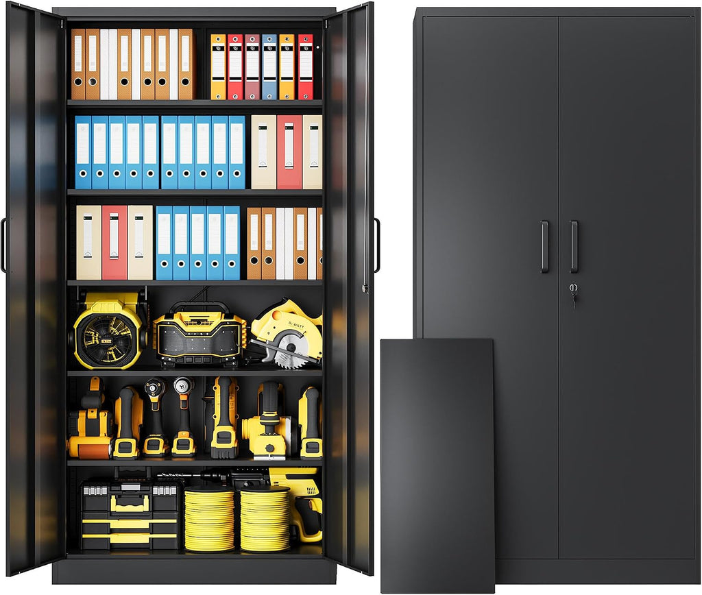 Metal Storage Cabinet with Lock,72' Tall Storage Cabinet with Doors and Adjustable Shelves,Steel Locking Cabinets for Garage,Home Office,Pantry,School,Hospital(Black)
