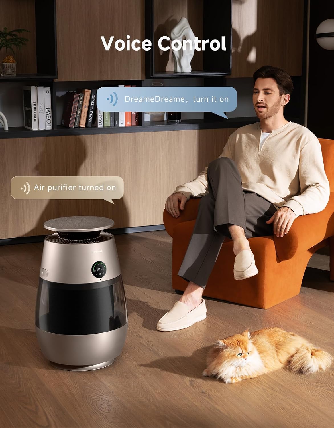 Dreame Pet Air Purifier AP10, Suck Up Floating Cat Dog Hair Dander, NeverChange 5.4-Year Filters for Odor Purification, 1346 ft² for Home Large Room, Pet-Friendly Design, APP & Voice Control, Gold