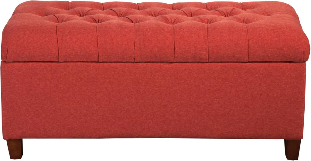 Homepop Home Decor | Tufted Ainsley Button Storage Ottoman Bench with Hinged Lid | Ottoman Bench with Storage for Living Room & Bedroom, Cranberry