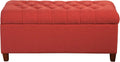 Homepop Home Decor | Tufted Ainsley Button Storage Ottoman Bench with Hinged Lid | Ottoman Bench with Storage for Living Room & Bedroom, Cranberry