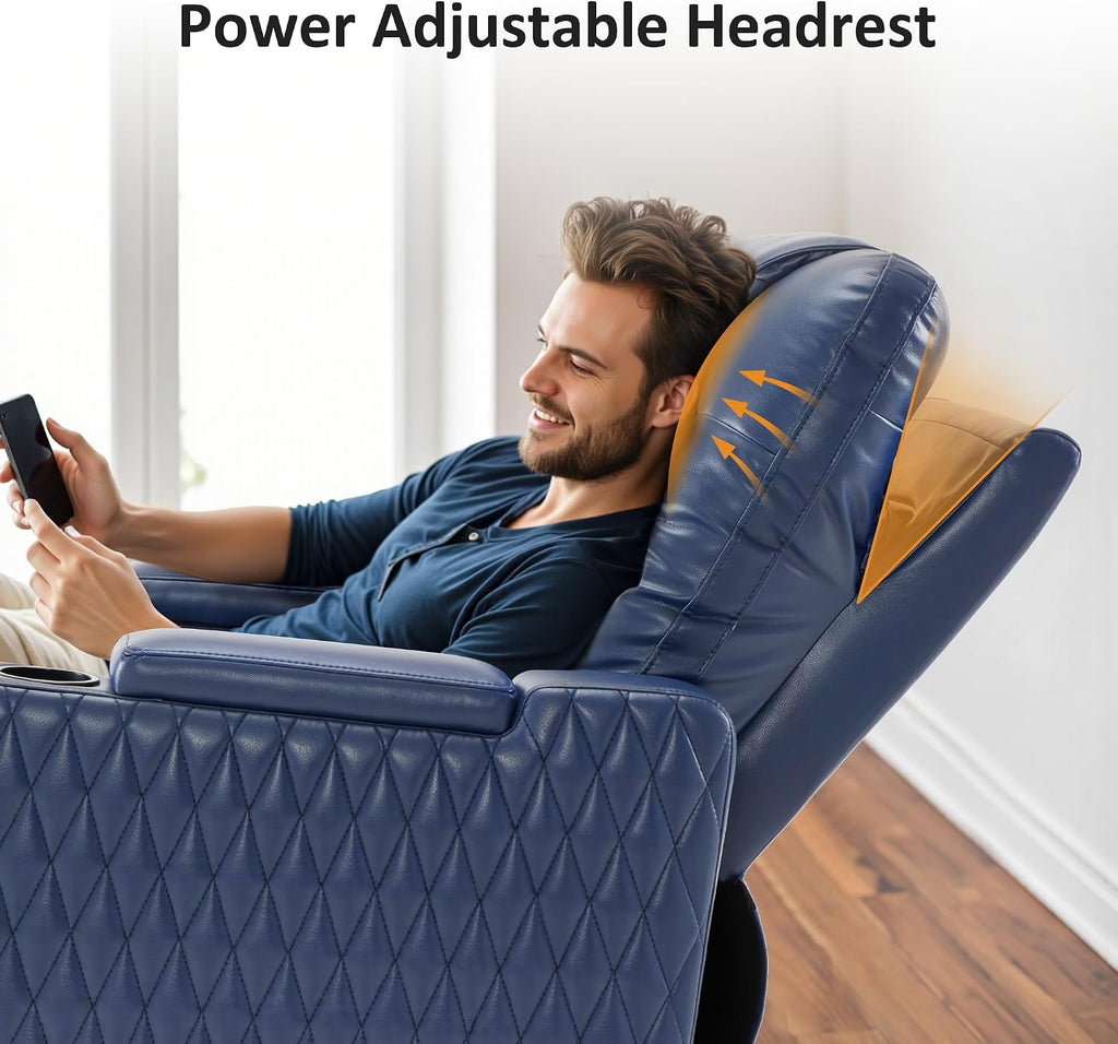MCombo Oversized Power Recliner Chair with Adjustable Headrest & LED Light for Adults, Zero Gravity Recliner with USB & Type C Ports, Cup Holders for Living Room & Home Theater, Faux Leather HTS401