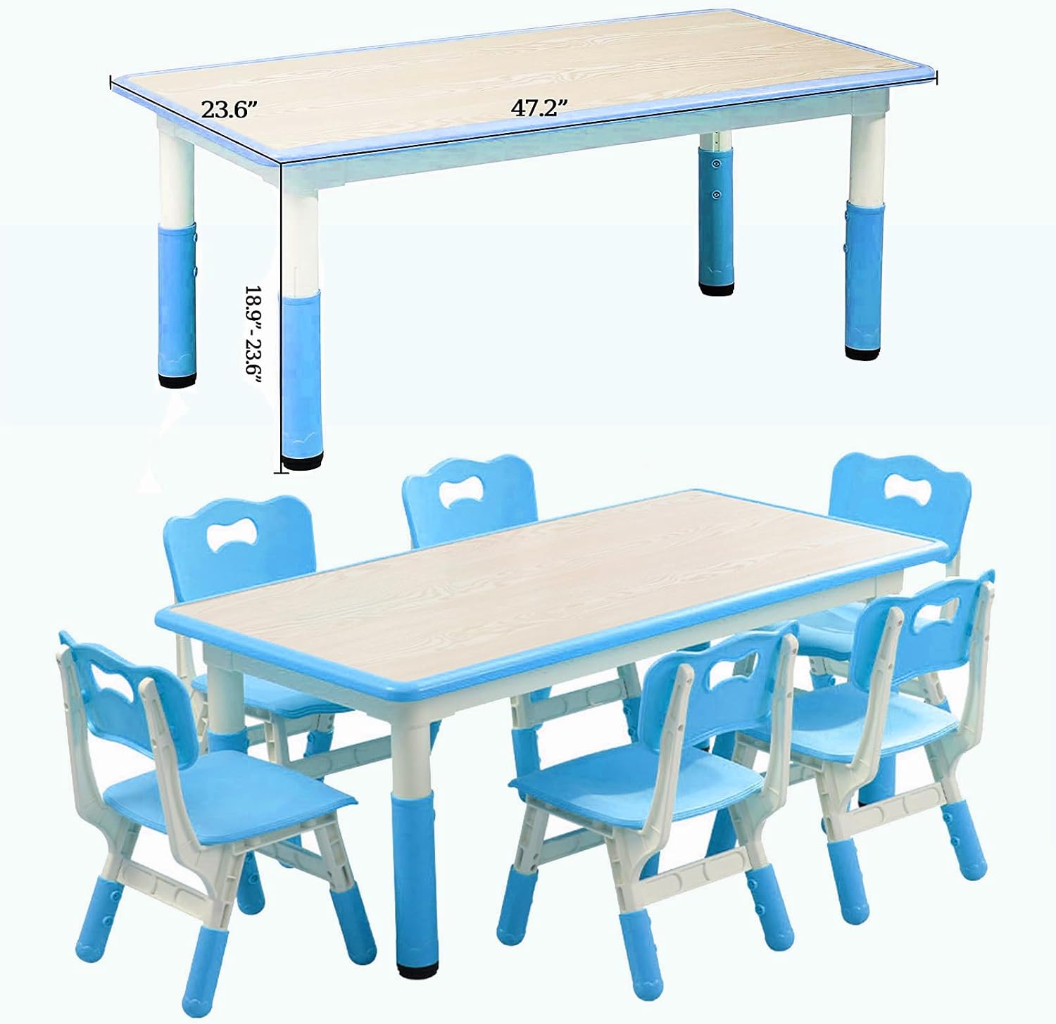 Kids Table and Chair Set, Height Adjustable Toddler Arts & Crafts Table and 6 Chair Set for Ages 2-10,Max 300lbs Kids Activity Art Table for Classroom Daycares,Home