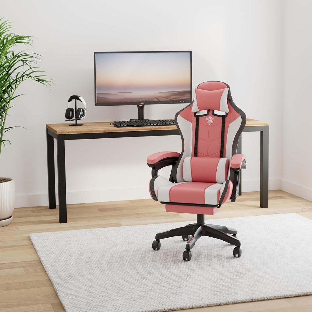 Gaming Chair with Speakers,Led Gaming Chair,Ergonomic Pro Gaming Chair with Full Massage Lumbar Support Bluetooth Speakers Backrest Adjustable/Gaming Chairs for Adults,Pink