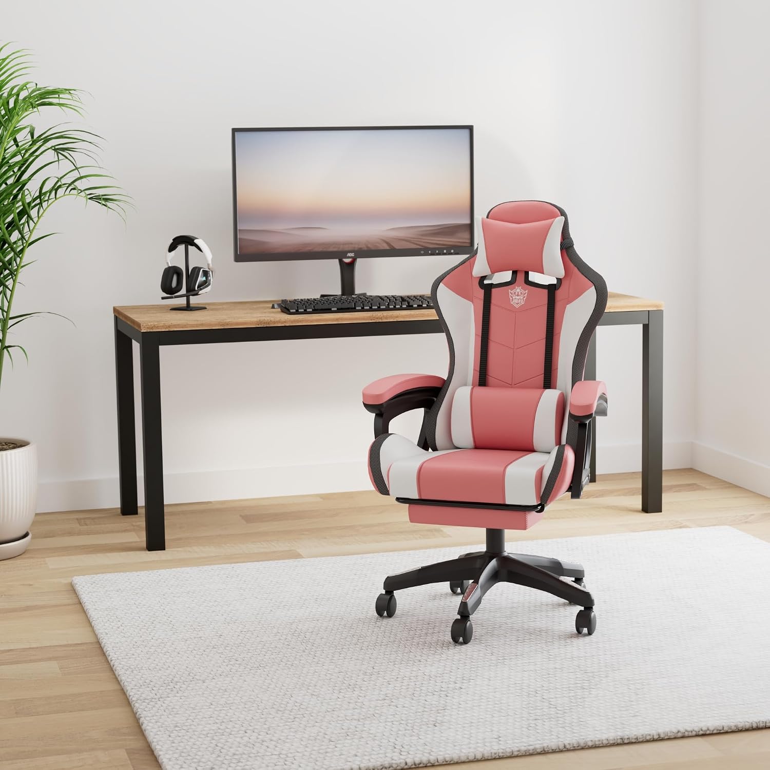 Gaming Chair with Speakers,Led Gaming Chair,Ergonomic Pro Gaming Chair with Full Massage Lumbar Support Bluetooth Speakers Backrest Adjustable/Gaming Chairs for Adults,Pink