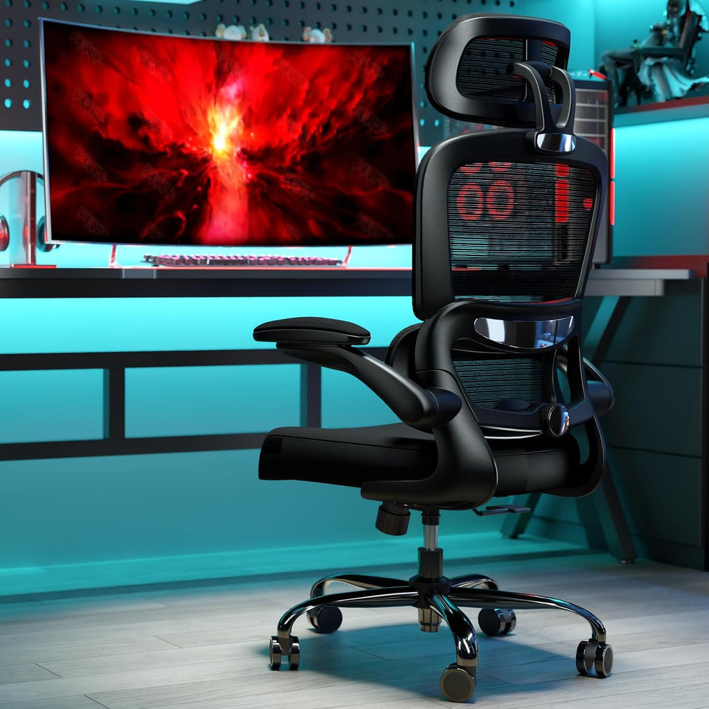 TRALT Office Chair Ergonomic Desk Chair, 330 LBS Home Mesh Office Desk Chairs with Wheels, Comfortable Gaming Chairs Black, Pack of 2