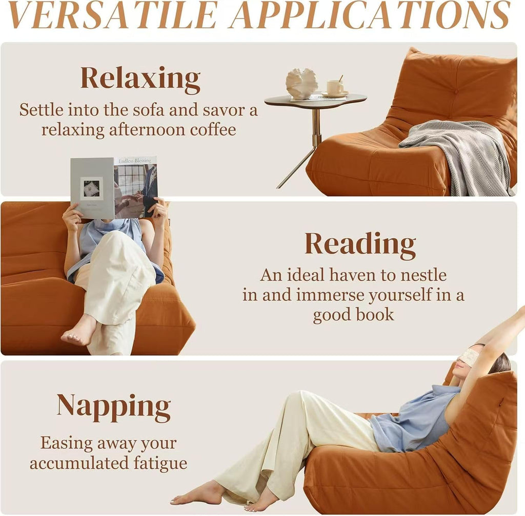 Warmiehomy Bean Bag Chair, Corduroy Bean Bag Couch with Button Design, Pre-Filler Foam Floor Fireside Chair for Adults and Kids for Gaming Reading Relaxing Watching(Orange)