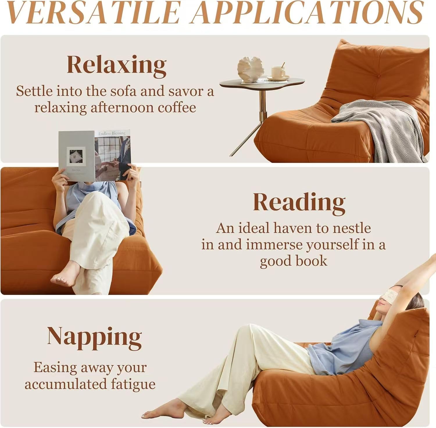Warmiehomy Bean Bag Chair, Corduroy Bean Bag Couch with Button Design, Pre-Filler Foam Floor Fireside Chair for Adults and Kids for Gaming Reading Relaxing Watching(Orange)