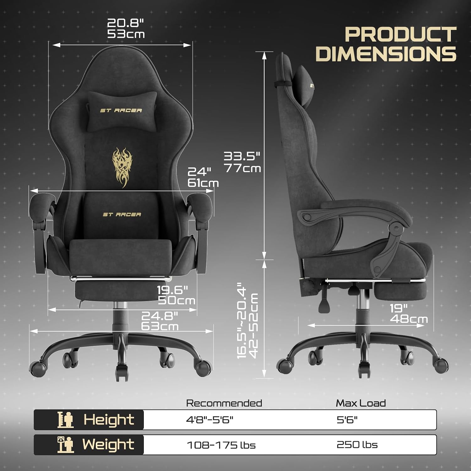 Soontrans Comfortable Video Gamer Chairwith Footrest, Ergonomic Velvet Fabric Gaming Chair for Adult, Reclining Desk Game Office Computer Chairs with Massage Lumbar Cushion,Headrest