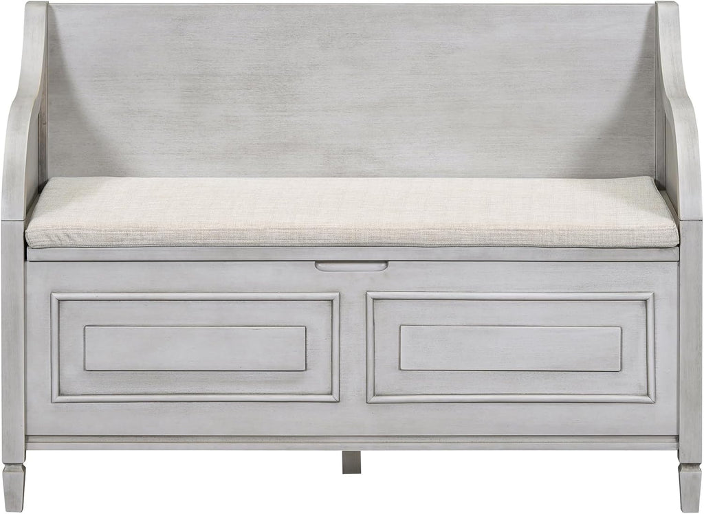 Bellemave Storage Bench with Safety Hinge Wooden Entryway Benches with Shoe Cabinets Under Seat Multifunctional Storage Bench for Entryway, Foyer or a Mudroom (Grey Wash + Beige)