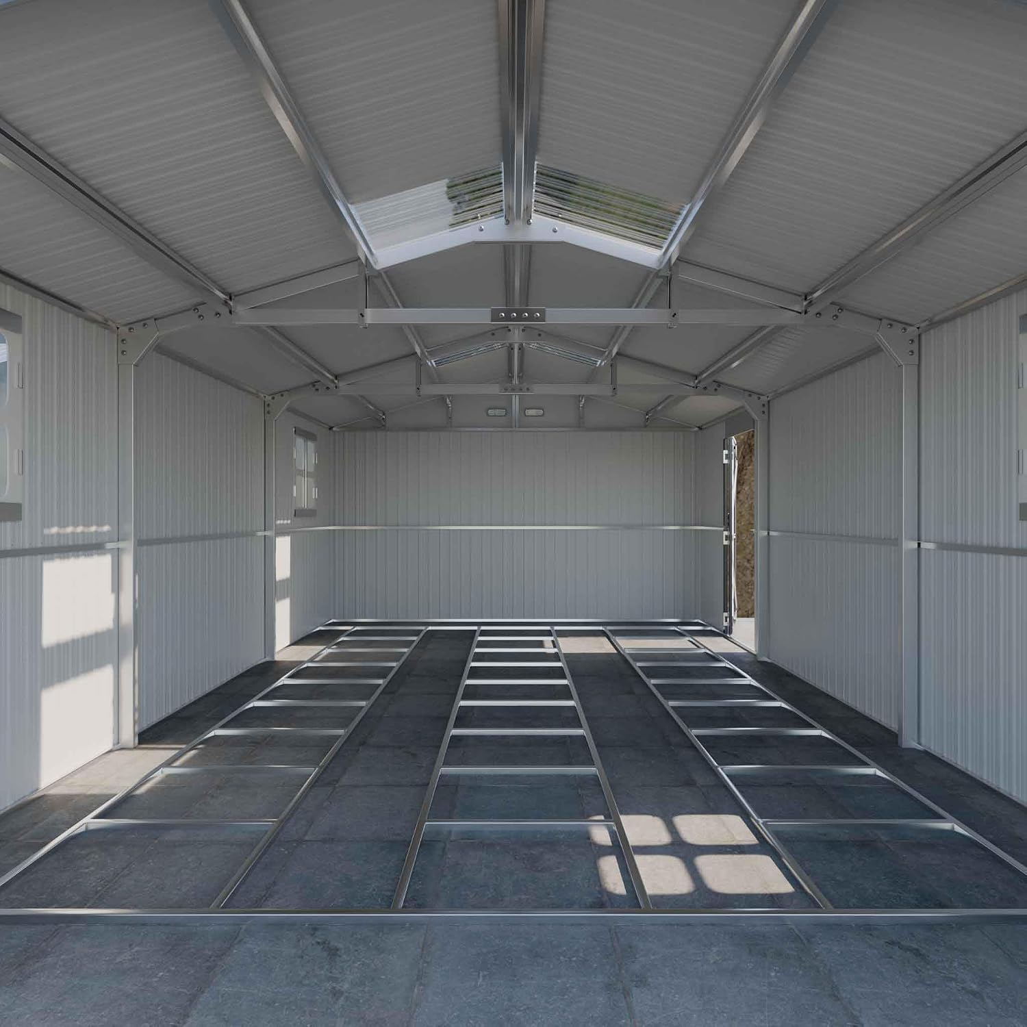 13x20 FT Metal Carport, Extra Large Storage Sheds Outdoor with Floor & 4 Windows, All-Weather Metal Garage Shed for Car, Truck, Bicycle and Garden Equipment, Blue Black