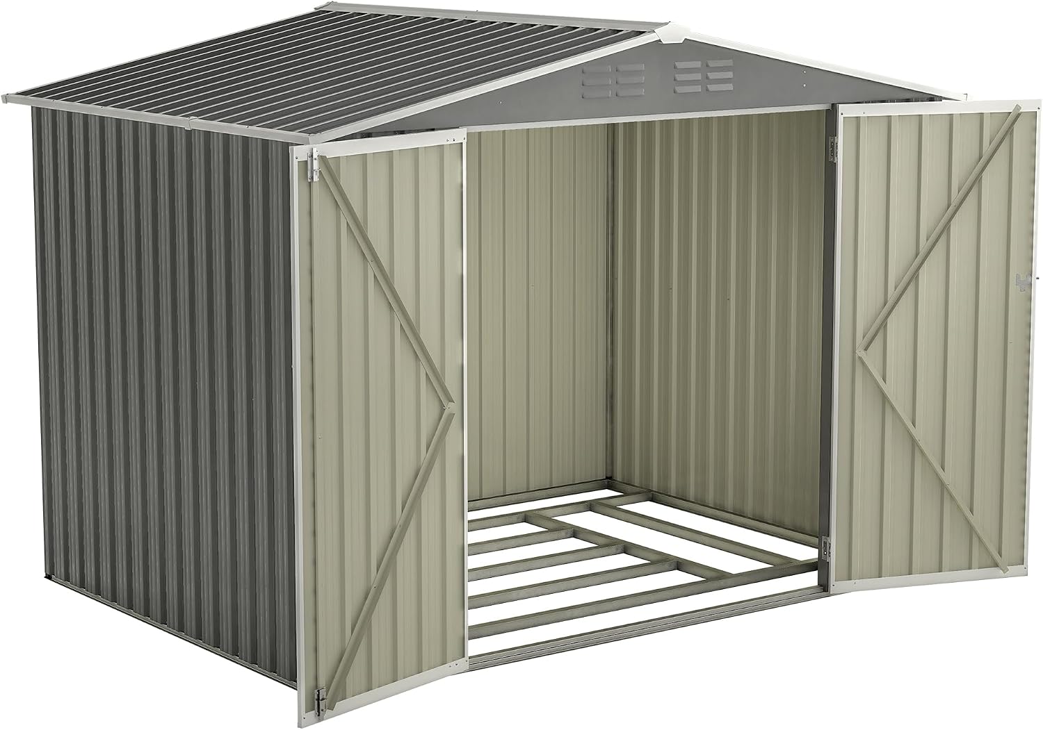 10x8 ft Outdoor Storage shed All Weather Metal Garden shed with Lockable Double Doors Tool Storage for Backyard Patio Lawn and Garden Organization Large Capacity (8x6 ft Grey with Floor Frame)