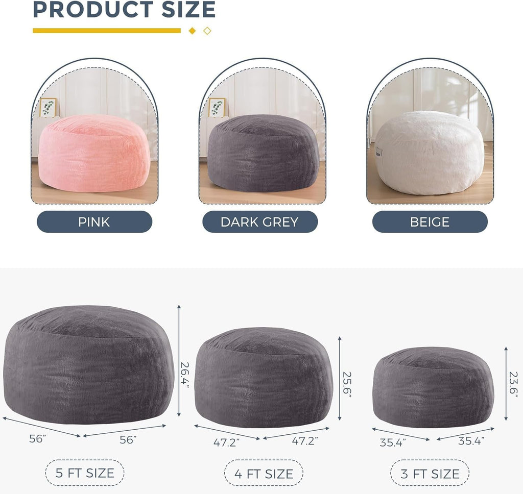 MAXYOYO Bean Bag Chair for Adults, Large 5 ft Bean Bag Chair with Foam Filling, Ultra Soft Fur Lazy Sofa for Living Room Bedroom, Machine Washable Cover