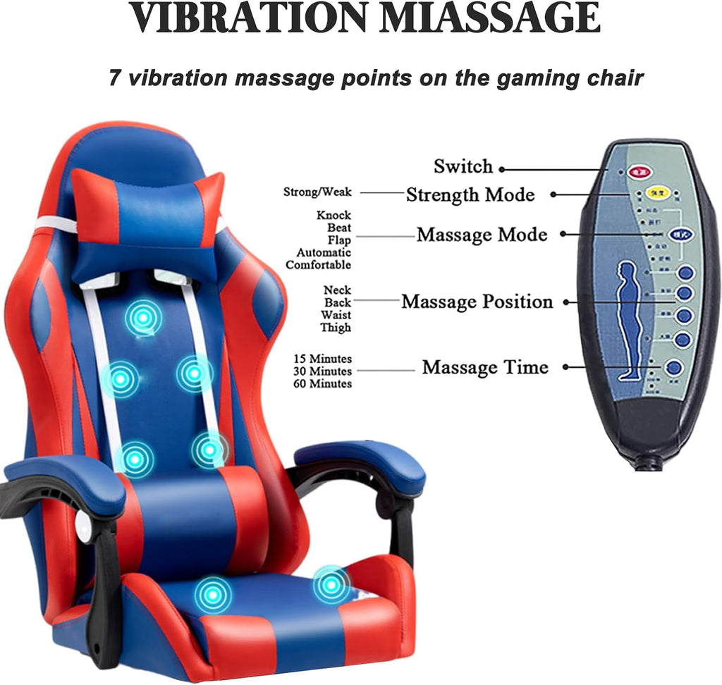 RGB Gaming Chair with Footrest Ergonomic Massage Computer Desk Chair Video Gaming Chair with Speakers Lumbar Support Height & Angles Adjustable Reclining Gamer Chair,7 Point Massage