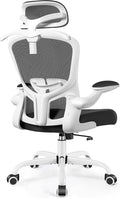 FelixKing Office Chair with Headrest, Ergonomic Desk Chair with Wheels, Task Swivel Comfy Chair with Adjustable Lumbar Support, Breathable Mesh Computer Chair with flip-up Armrests (White)