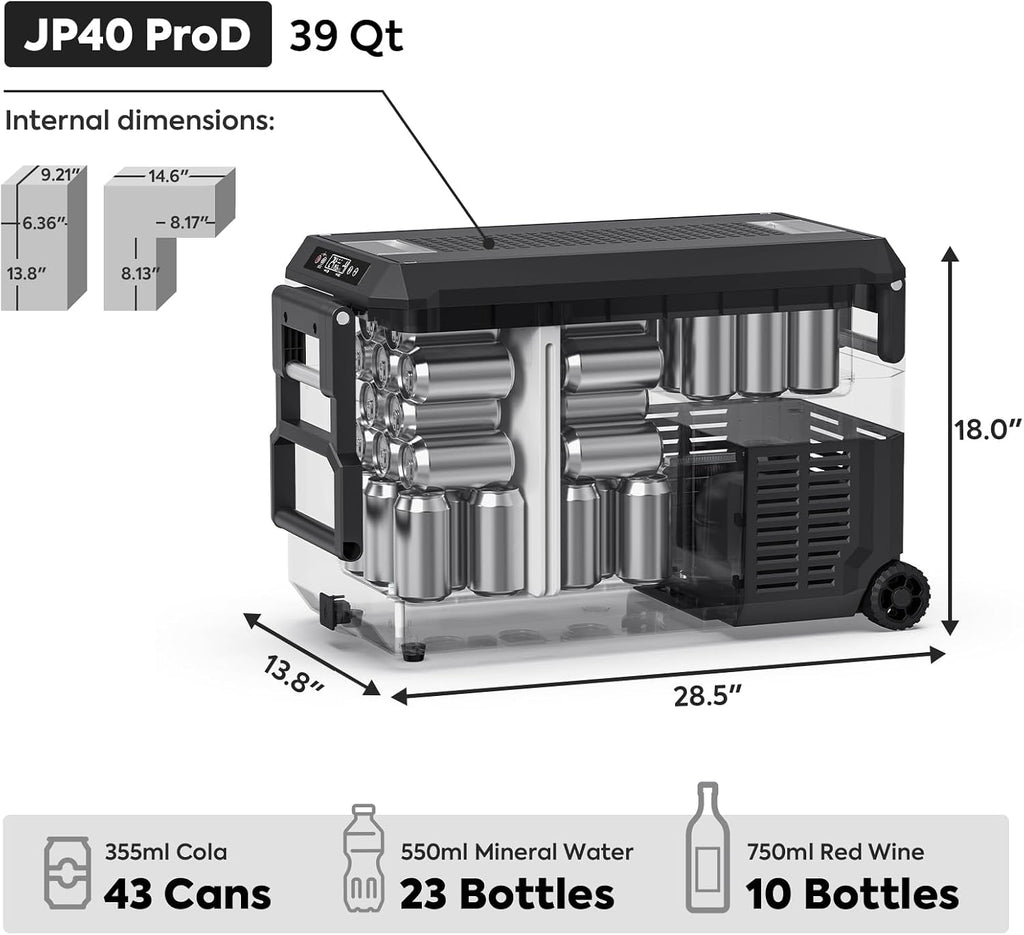 ICECO JP40 ProD 12V Refrigerator, Dual Zone Portable Fridge Freezer Powered by SECOP, Electric Cooler with Wheels,12 Volt Car Fridge with AC/DC, -4℉～68℉, Refrigerator for Car and Home Use