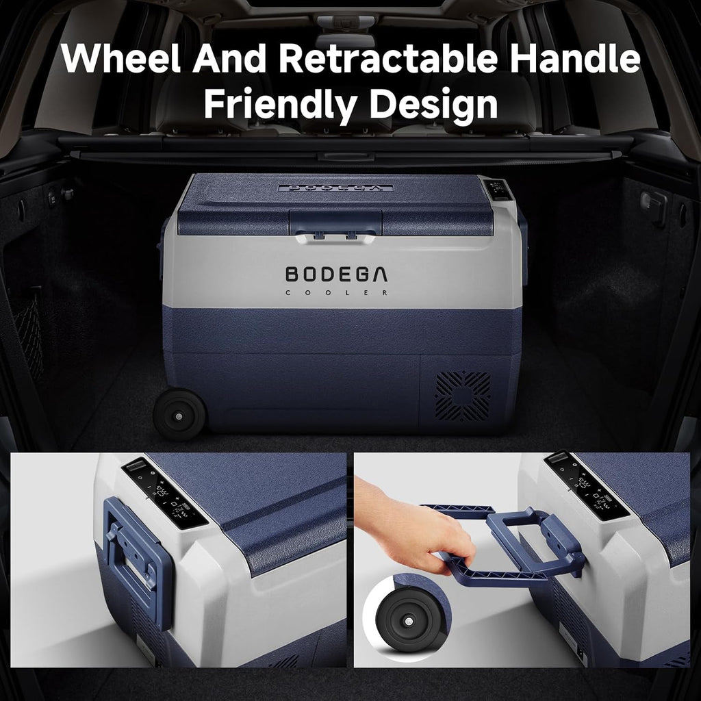 BODEGACOOLER 12 Volt Portable Refrigerator,53 Quart Car Fridge Freezer Dual Zone APP Control,（50L）-4℉-68℉ RV Car Cooler 12/24V DC and 100-240V AC for Outdoor,Vehicles,Camping,Travel