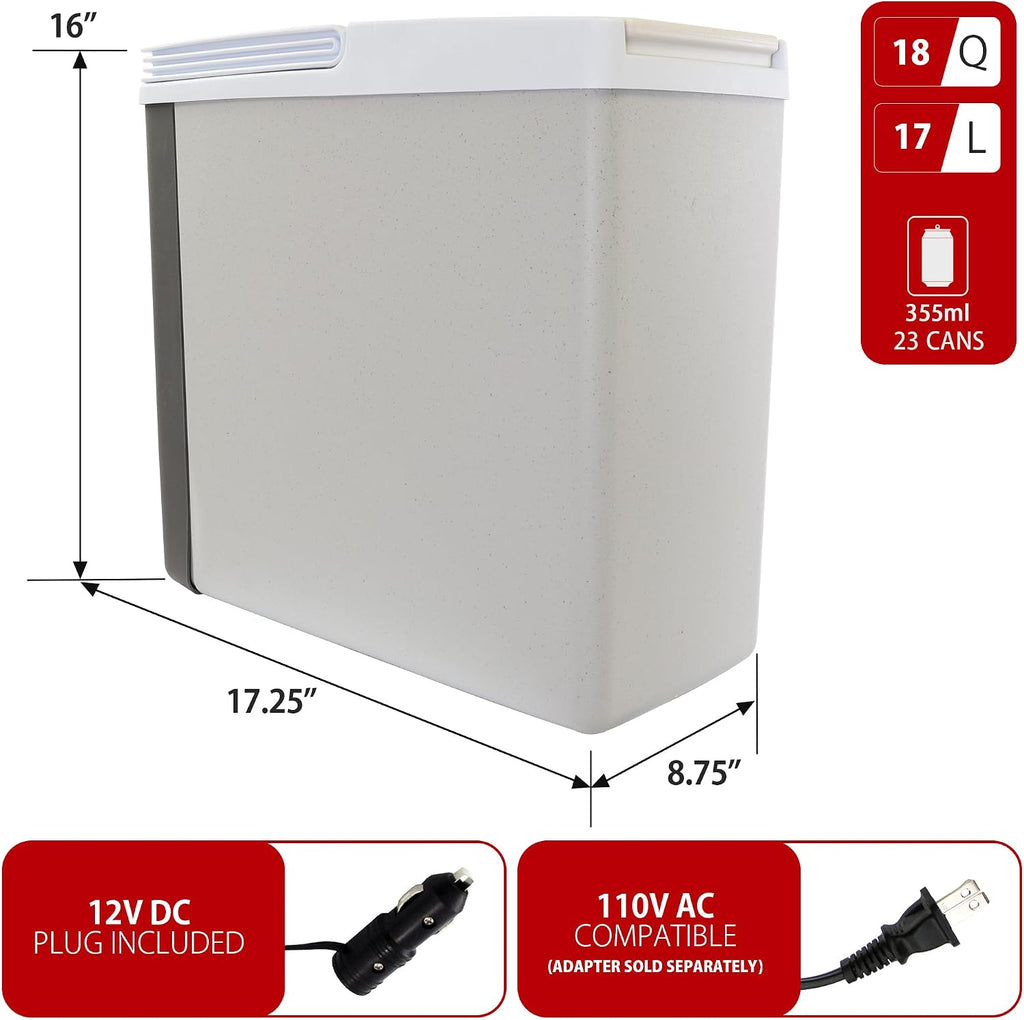 Koolatron Electric Portable Cooler Plug in 12V Car Cooler/Warmer, 18 qt (17 L), No Ice Thermo Electric Portable Fridge for Camping, Travel Road Trips Trucking with 12 Volt DC Power Cord, Gray/White.