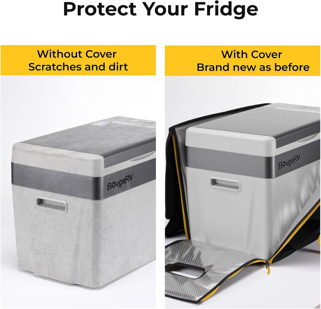 BougeRV 12 Volt Refrigerator With Cover 12V Car Fridge 30 Quart Portable Freezer Compressor Cooler Compressor Freezer, 12/24V DC 110~240V AC, -8℉~50℉ for Truck RV SUV
