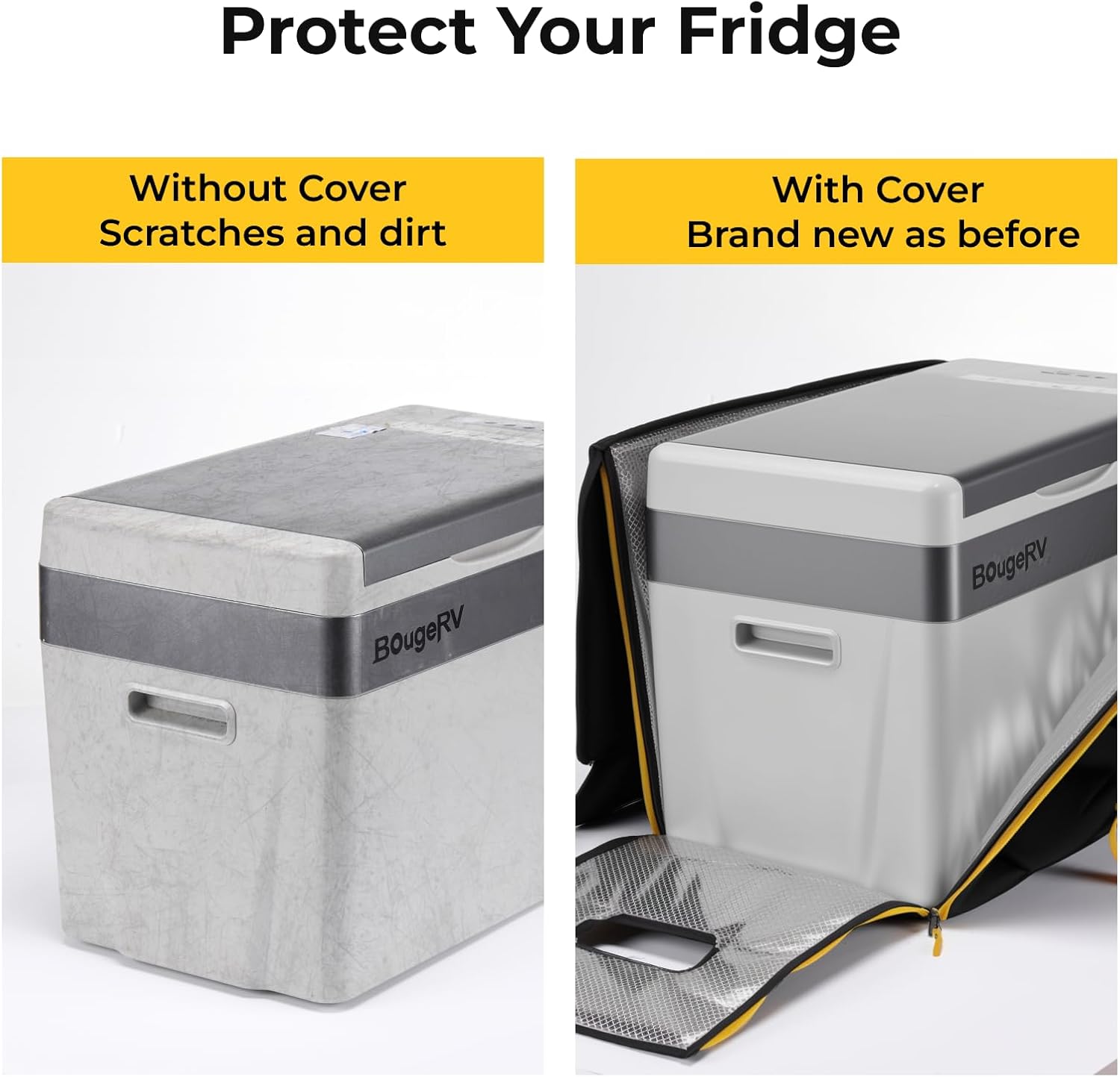 BougeRV 12 Volt Refrigerator With Cover 12V Car Fridge 30 Quart Portable Freezer Compressor Cooler Compressor Freezer, 12/24V DC 110~240V AC, -8℉~50℉ for Truck RV SUV