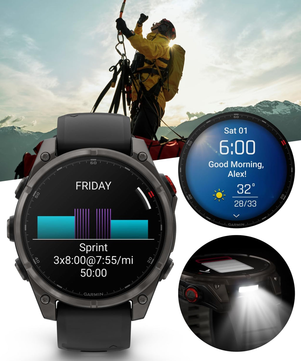 Garmin Fenix 8 Pro 47mm AMOLED Sapphire Premium Connected Multisport GPS Smartwatch, inReach Technology, Carbon Gray DLC Titanium w/Black Silicone Band with Black Earbuds Bundle