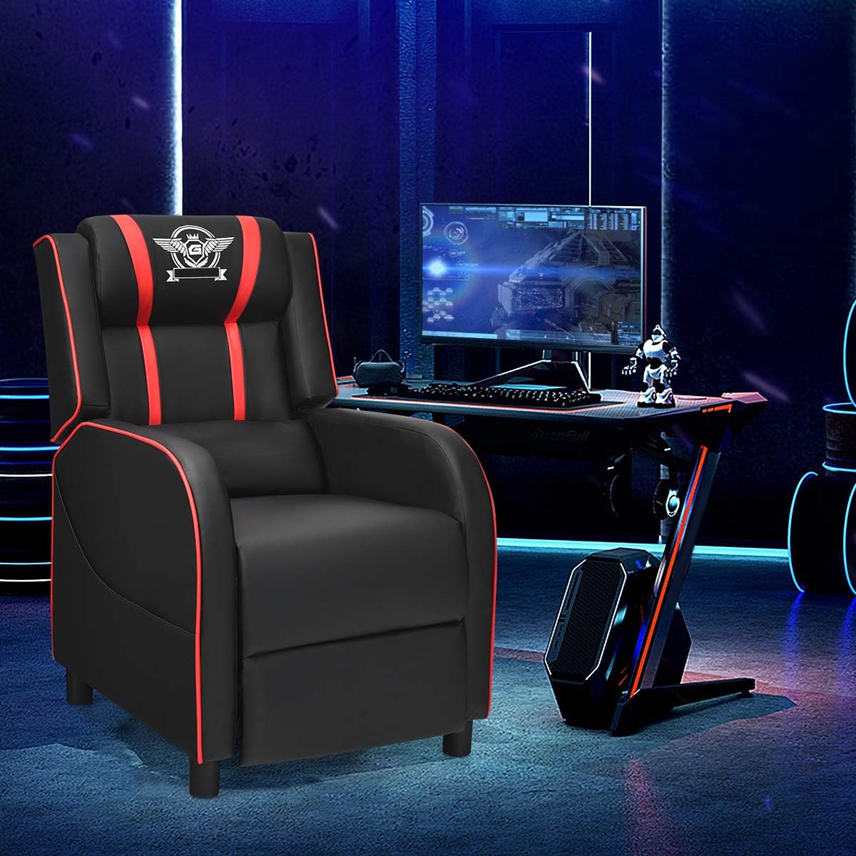 Harmony-Furniture Modern Massage Gaming Recliner Chair, PU Leather Home Theater Recliner Chairs w/Footrest and Massage, Racing Style Sofa Chair for Living Bedroom Gaming Room (Red)