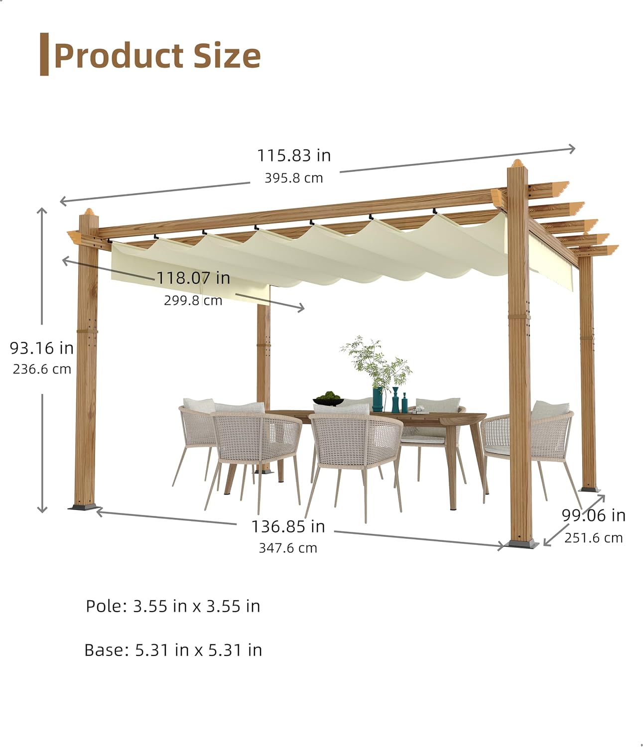 GAOMON Retractable Pergola 10' x 13' Aluminum Outdoor Pergola with Retractable Canopy Faux Wood Metal Pergolas for Patios, Backyard, Deck, Patio, Garden Porch Beach Pavilion Grape Trellis, Beige