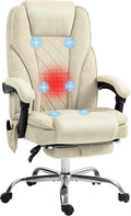 Vinsetto Massage Office Chair with Foot Rest, Executive Computer Desk Chair with 6 Vibration Point and Heat, Reclining Backrest, Swivel Wheels, Adjustable Height, Beige