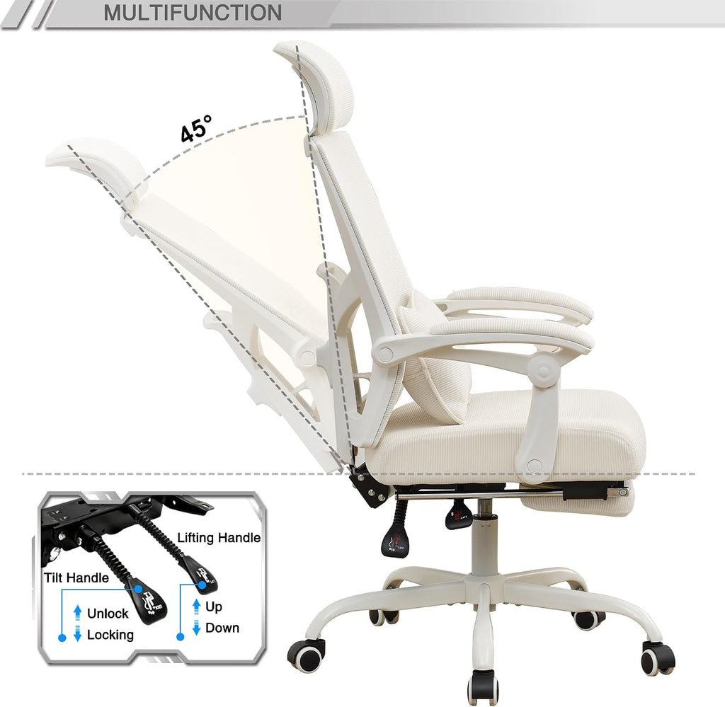 Qulomvs Ergonomic Office Chair with Footrest Home Office Desk Chair with Headrest and Backrest Adjustable Mesh Computer Desk Chair with Wheels 360 Swivel Task Chair