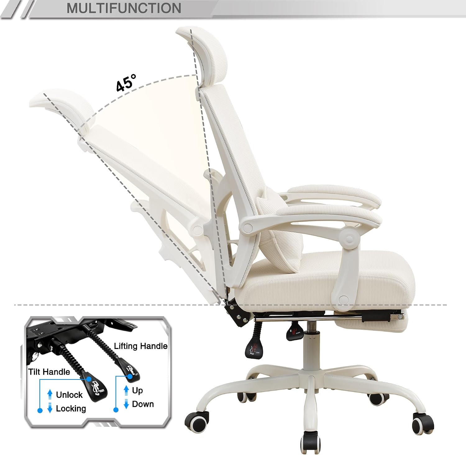 Qulomvs Ergonomic Office Chair with Footrest Home Office Desk Chair with Headrest and Backrest Adjustable Mesh Computer Desk Chair with Wheels 360 Swivel Task Chair