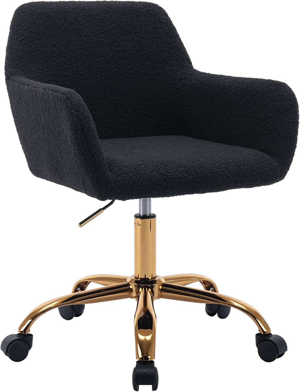 KCC Faux Fur Office Desk Chair, Comfy Swivel Armchair with Wheels, Upholstered Fuzzy Vanity Chair, Adjustable Seat Height, Black