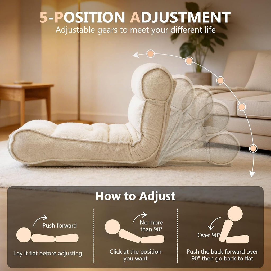 67'' Floor Chair with Back Support Meditation Chair Couch Recliner w Adjustable Backrest Lazy Floor Lounger Gaming Chair for Adults Sofa Bed Sleeper Chair Chaise Lounge Chair Indoor, Light Beige