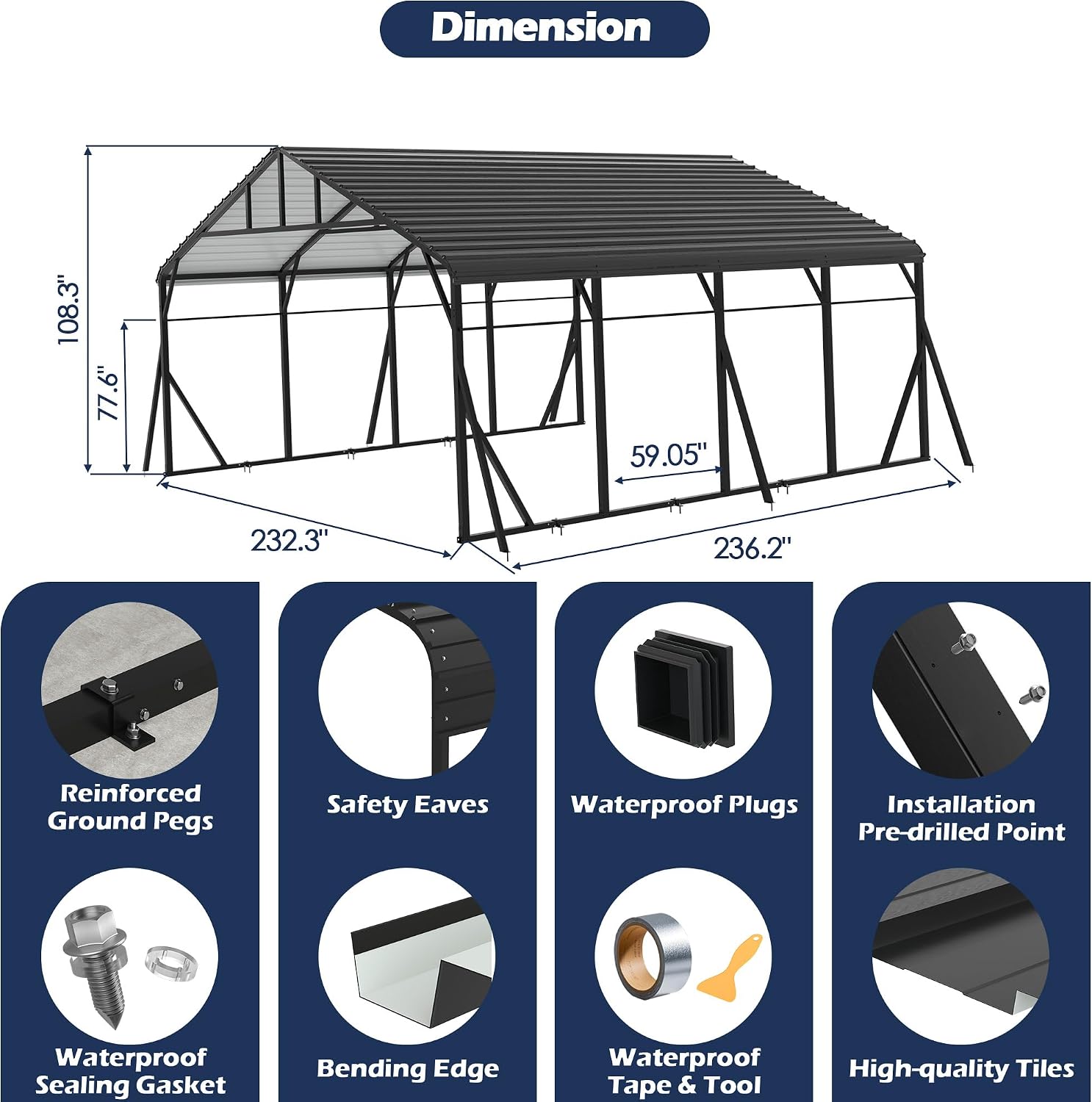 Xilingol Metal Carport, Heavy Duty Carport Canopy with Galvanized Steel Frame and Roof, Outdoor Storage Shed, Car Tent Garage Shelter for Pickup, Truck, Boat and Tractor (20x20 FT Black)