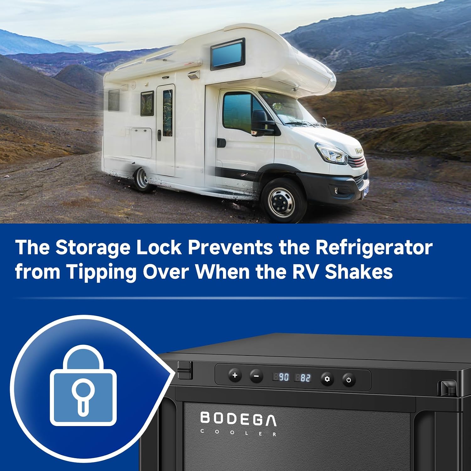 BODEGACOOLER Upgraded 12-Volt Refrigerator, 45L(1.6cu.ft) RV Fridge and Freezer with APP Control & Lock, Portable Electric Cooler -4℉ to 46℉, 12/24V DC for Truck, RV, Camping, Travel
