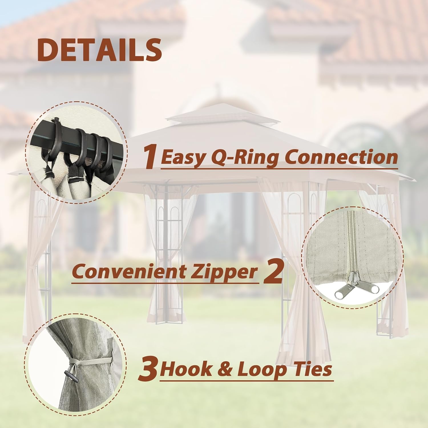 EAGLE PEAK Patio Gazebo with Mesh Netting 13x11 at Top 12x10 Footprint, Soft Top Outdoor Pavilion for Backyard, Deck, Lawn and Garden, Beige