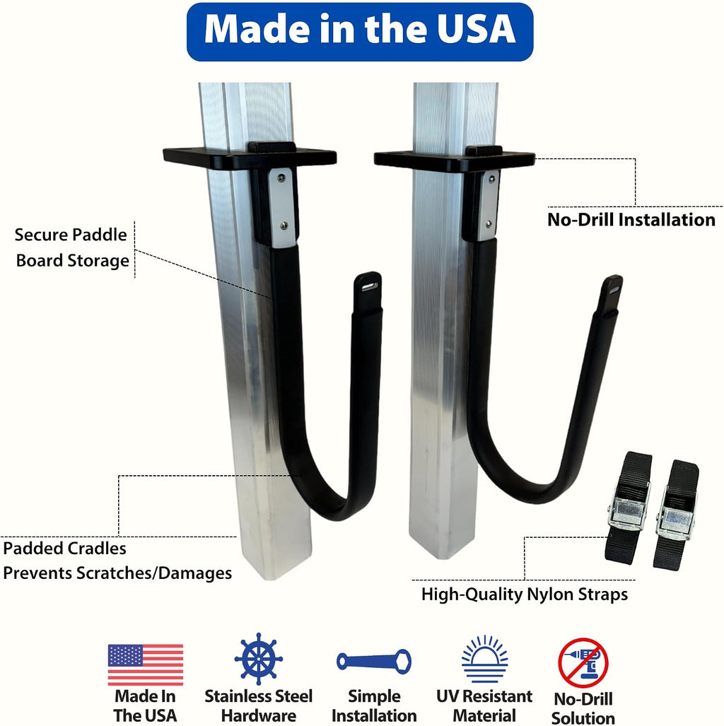 Stand Up Paddle Board Dock Storage - Keep Your Dock Organized & Clean - No Drill Easy Install - UV-Resistant - Heavy Duty SUP Rack - Made in USA