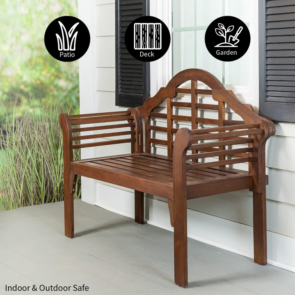 Plow & Hearth Weatherproof Lutyens Eucalyptus Wood Garden Bench | Foldable Patio Benches | Outdoor Furniture Seating for Porch Park Deck | Natural