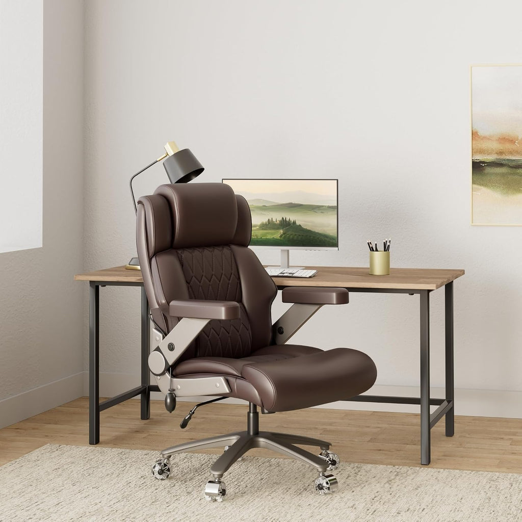 Big and Tall 700lbs Office Chair - Adjustable Lumbar Support 3D Flip Arms Heavy Duty Metal Base&Wheels, High Back Large Executive Computer Desk Chair, Thick Padded Ergonomic Design for Back Pain