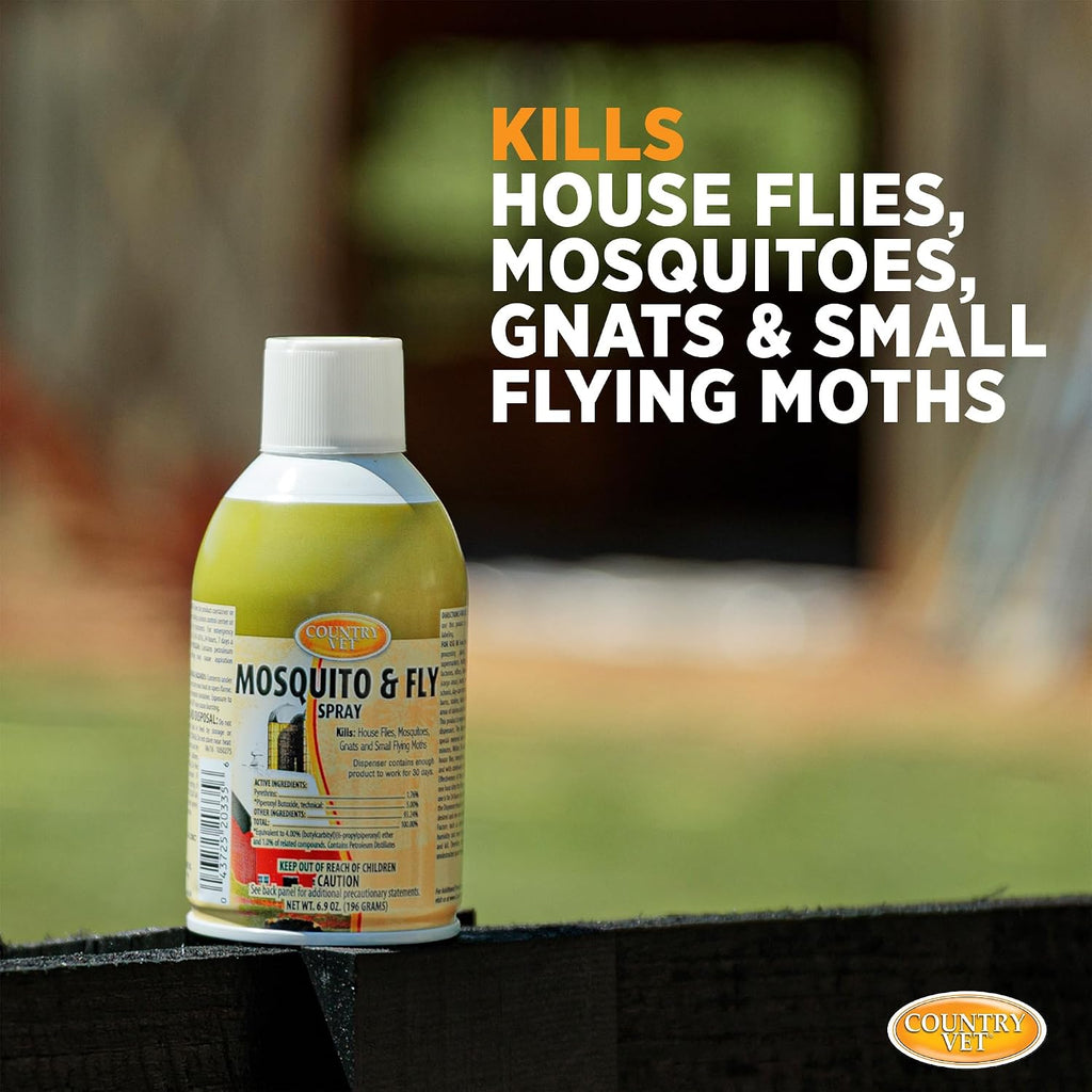 Country Vet Mosquito+Fly Metered Spray Refill (Case of 12) & Automatic Metered Dispenser (Case of 12) - 342033CVA - Great for Barns, Stables, Farms, Stalls and Outdoor Insect/Fly Prevention
