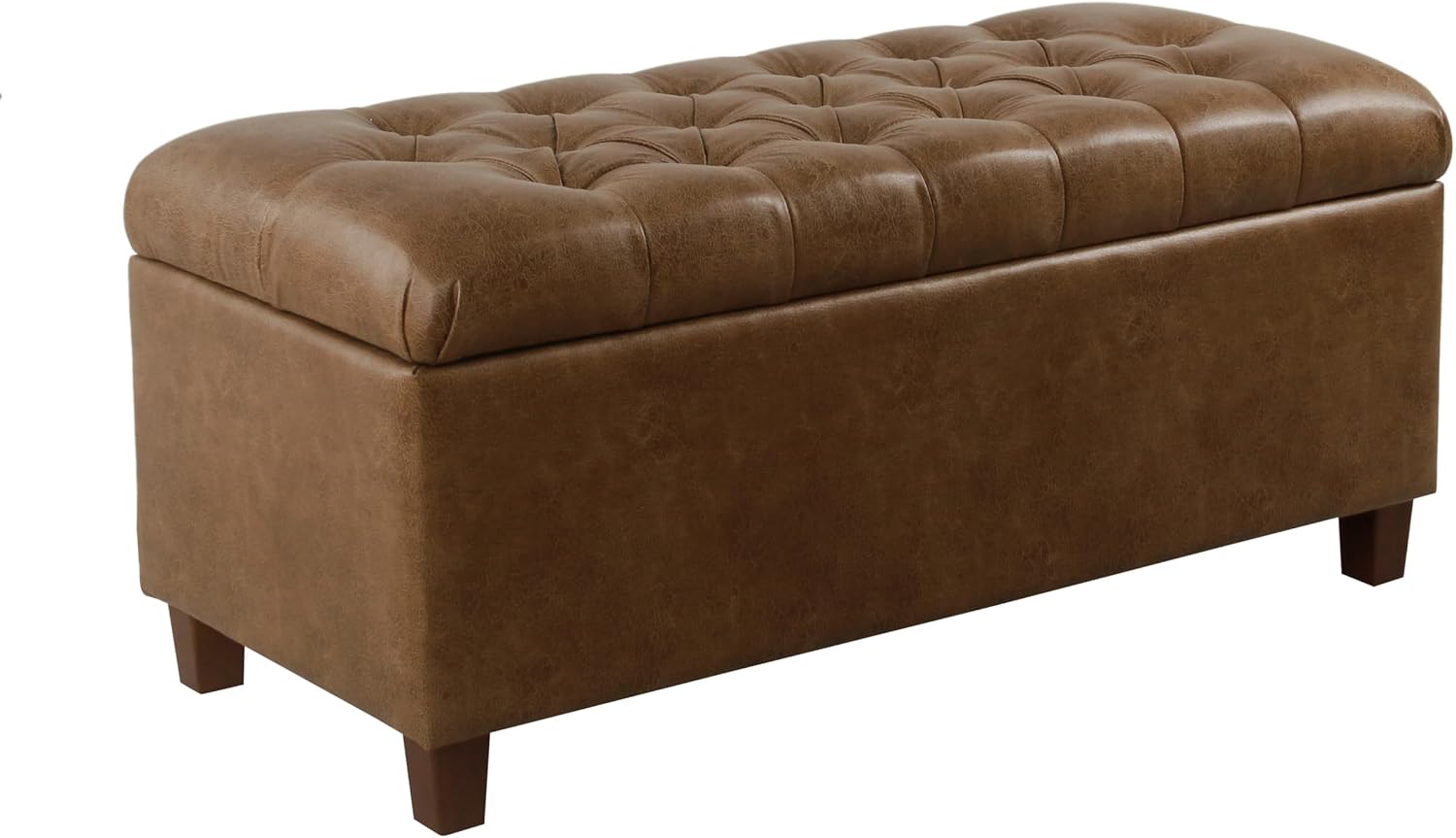Homepop Home Decor | Button Tufted Storage Bench | Ottoman Bench with Storage for Living Room & Bedroom, Distressed Brown Faux Leather